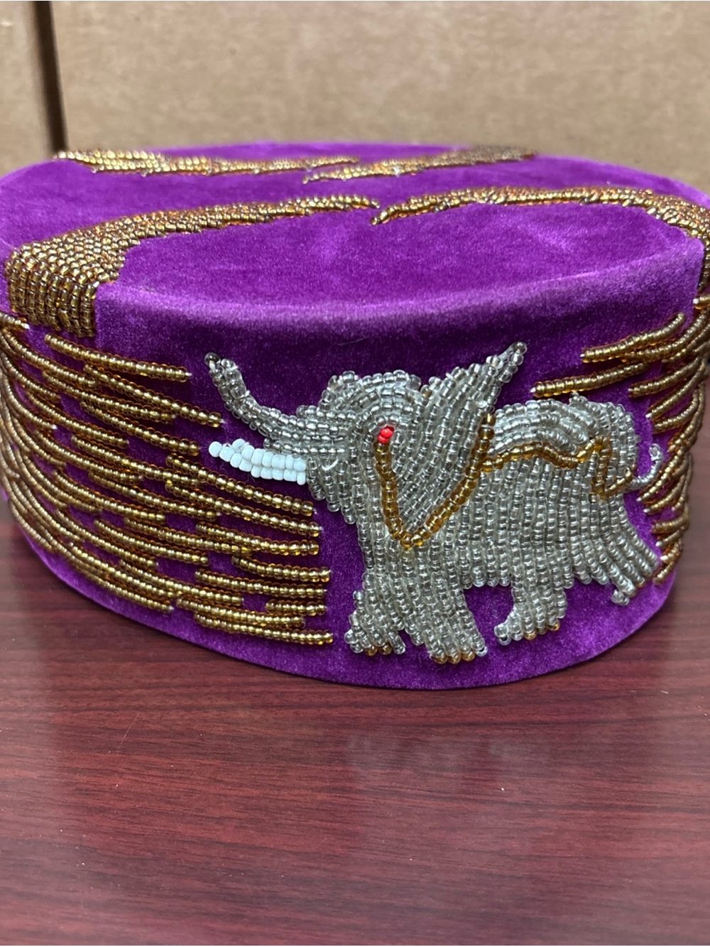 Bead Embroidered Traditional kufi Velvet Hat Wedding Igbo chief Ozo Purple SM MD